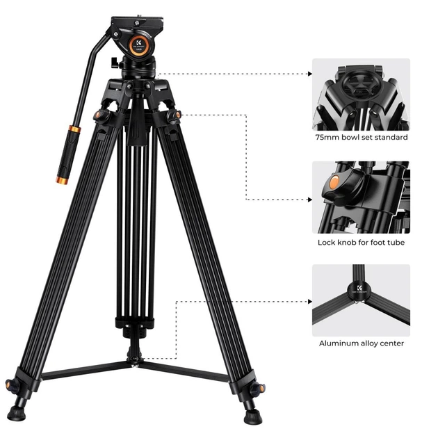 Профессиональный видеоштатив трипод с жидкостной головкой K&F Concept VA18+ VH081 184см (KF09.121) - изображение 6