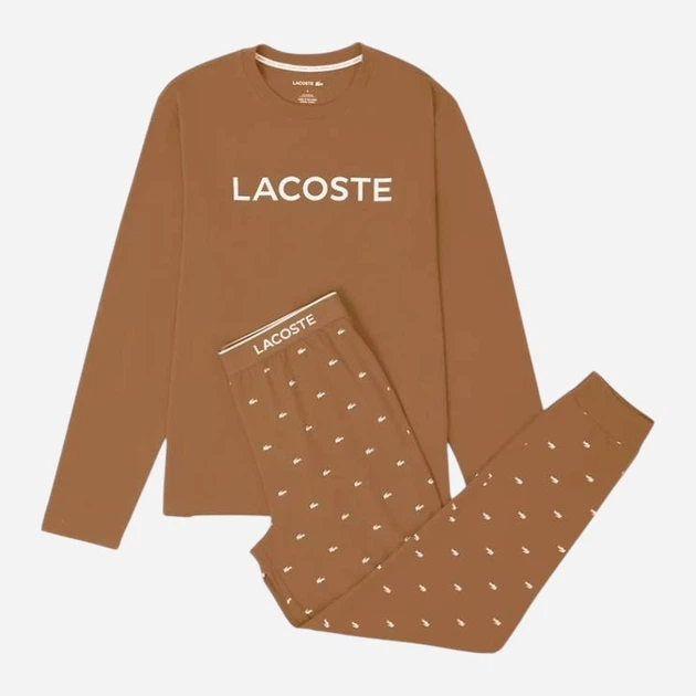 Пижама (лонгслив + штаны) мужская хлопковая Lacoste 582972537 XL Коричневая (1159863283) - Фото 4 Пижама (лонгслив + штаны) мужская хлопковая Lacoste 582972537 XL Коричневая (1159863283) - изображение 4