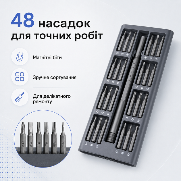 Отвертка универсальная 48в1 с магнитными битами для ремонта техники в футляре - изображение 3