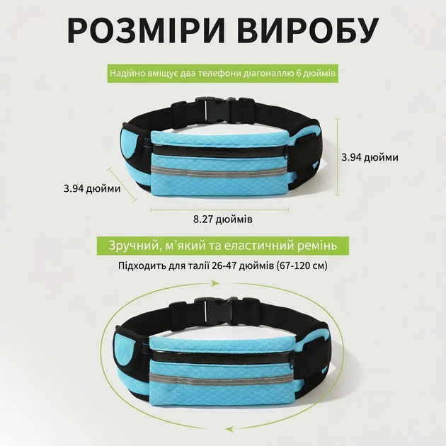 Сумка для бега спортивная поясная синня сумка пояс со светоотражающей полоской водонепроницаемая бананка дышащая сумка на пояс для телефона и ключей с сеткой blue - изображение 5