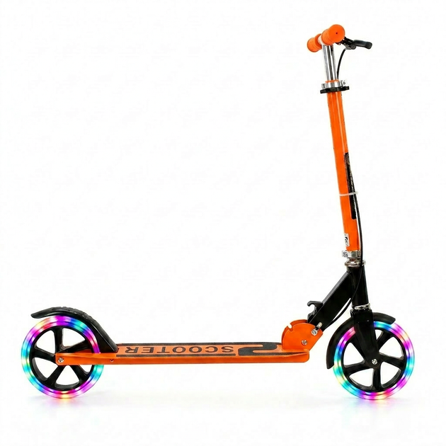 Самокат двухколесный складной с светящимися колесами 200мм Scooter 5252 Orange - изображение 4