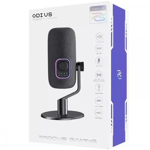 Микрофон Proove Gaming Odius Black, Конденсаторный, Кардиоидный, Стерео, USB подключения, Plug & Play - Фото 5 Микрофон Proove Gaming Odius Black, Конденсаторный, Кардиоидный, Стерео, USB подключения, Plug & Play - изображение 5