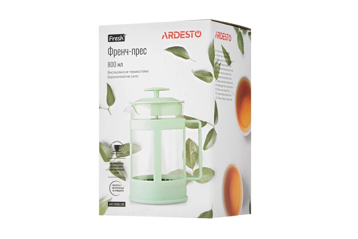 Френч‑прес Ardesto Fresh 800 мл, світло‑зелений (AR1008LGB) - Фото 3 Френч‑прес Ardesto Fresh 800 мл, світло‑зелений (AR1008LGB) - зображення 3