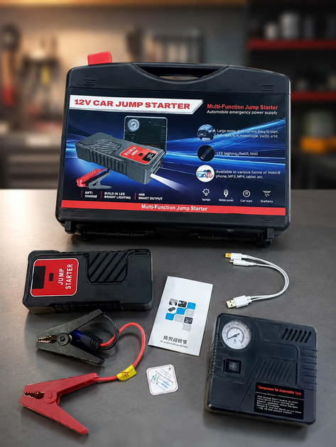 Автомобильное пусковое устройство для аккумулятора JUMP STARTER 69800mah + Компрессор / Пусковое устройство для авто / Бустер - изображение 3