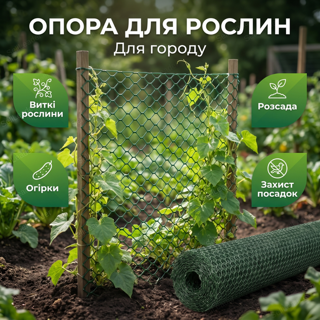 Сітка пластикова AgroStar 1,5х20м для огорожі грядок саду дачі комірка 20х20мм екструдована зелена - зображення 3