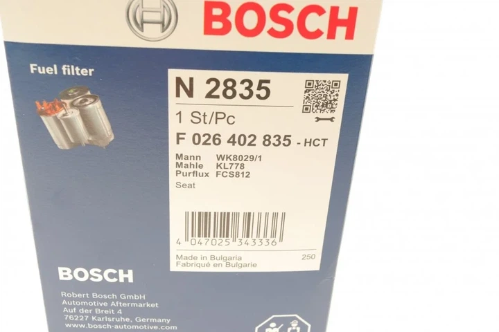 Паливний фільтр BOSCH F 026 402 835 Skoda Fabia, Roomster, Rapid; Audi A1; Seat Ibiza, Toledo; Volkswagen Polo 6R0127400C, 6C0127400, 6C0127400A - Фото 7 Паливний фільтр BOSCH F 026 402 835 Skoda Fabia, Roomster, Rapid; Audi A1; Seat Ibiza, Toledo; Volkswagen Polo 6R0127400C, 6C0127400, 6C0127400A - изображение 7