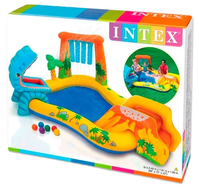 Надувний ігровий центр Intex 57444-2 "Динозаври", 249 х 191 х 109 см, з кульками 16 шт, підстилкою, насосом - зображення 3