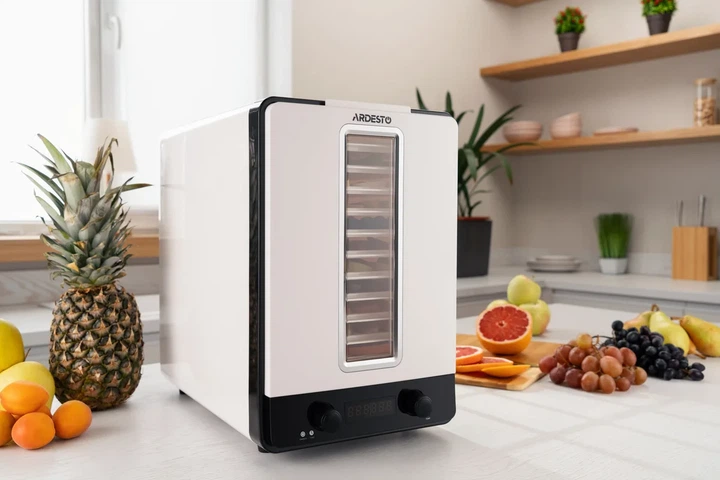 Сушильный аппарат для продуктов ARDESTO, мощность 550 Вт, 10+1 поддонов размером 3 см, максимальная температура 70°C, сетка для ягод, пластиковый корпус, белый цвет - изображение 4