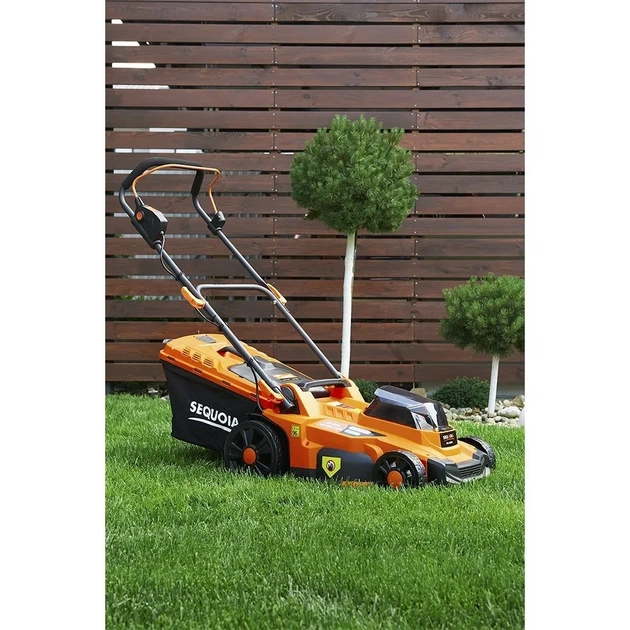 Аккумуляторная газонокосилка SEQUOIA SBL4037B-E2W 40В (20В+20В), 2x4А·ч, ширина кошения 37 см, объем травосборника 35 л, регулировка высоты 25-75 мм, вес 1165 кг - изображение 2