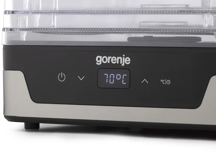 Сушилка для продуктов Gorenje, мощность 230 Вт, 5 поддонов по 28 см, диаметр 29 см, максимальная температура 75°C, электронное управление, белый цвет - изображение 7
