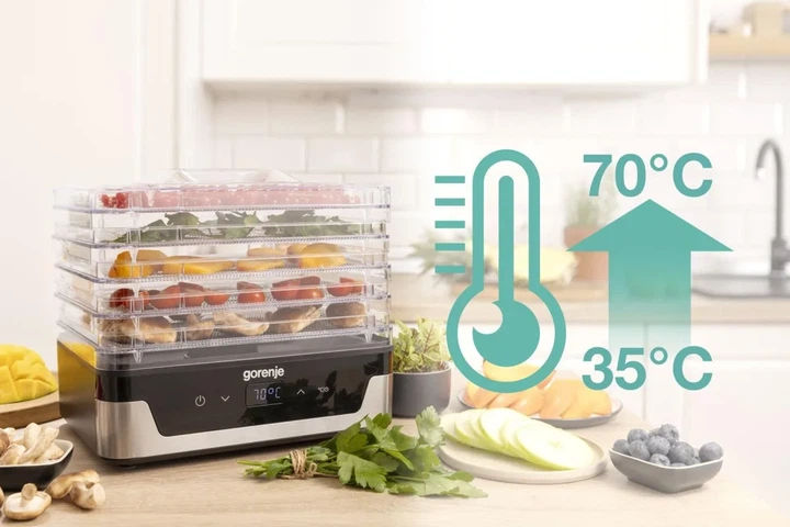 Сушилка для продуктов Gorenje, мощность 230 Вт, 5 поддонов по 28 см, диаметр 29 см, максимальная температура 75°C, электронное управление, белый цвет - изображение 10