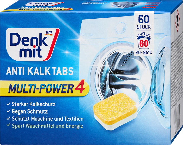 Таблетки від вапняного нальоту для пральної машини Denkmit Anti-Kalk 60 шт (Німеччина) - Фото 1 Таблетки від вапняного нальоту для пральної машини Denkmit Anti-Kalk 60 шт (Німеччина) - зображення 1