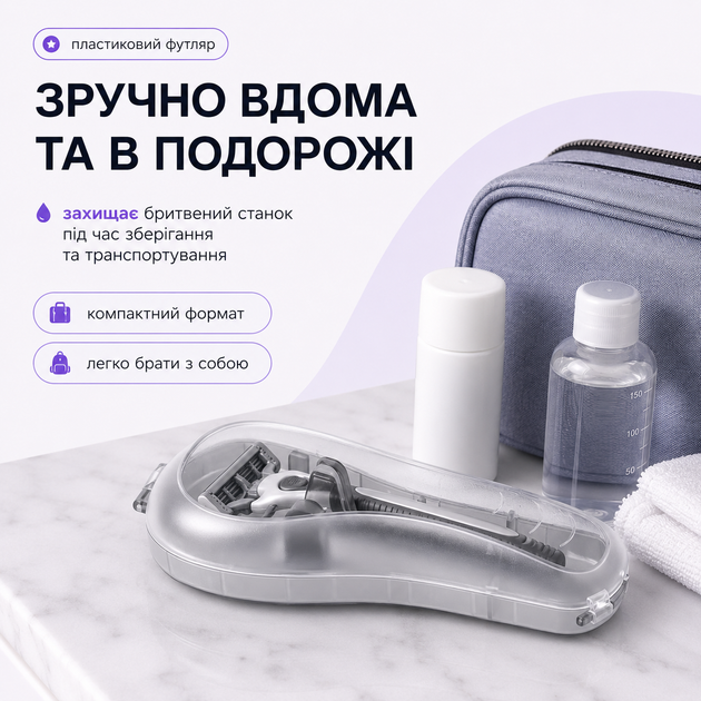Пластиковий універсальний чохол-футляр для бритви Gillette Mach3 / Fusion / ProGlide/ Venus, ABS-пластик, дорожній, сірий - изображение 3