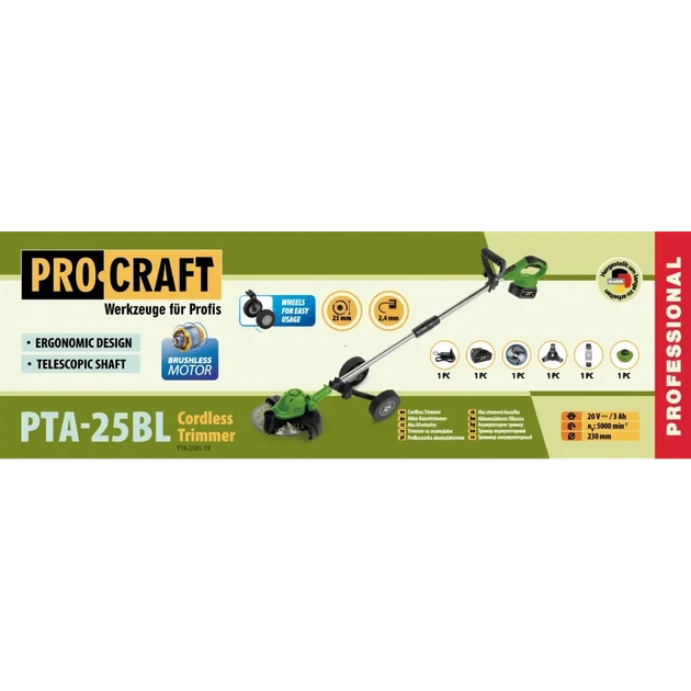 Аккумуляторная коса Procraft PTA25BL (1 АКБ - изображение 2