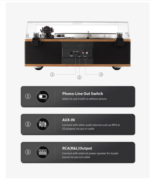 Виниловый проигрыватель ANGELS HORN Hi-Fi Bluetooth, 4 динамика, AT-3600L - изображение 5