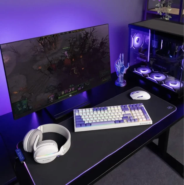 Бездротова механічна ігрова Bluetooth клавіатура формату 98% 98 клавіш компактна RGB-підсвічування UA/ENG USB 2.4ГГц Біла - зображення 7