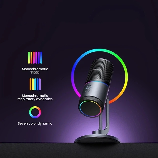 Настольный USB микрофон Ugreen с шумоподавлением и подсветкой Grey (CM769) - Фото 6 Настольный USB микрофон Ugreen с шумоподавлением и подсветкой Grey (CM769) - изображение 6