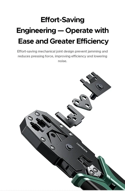 Обтискні кліщі Ugreen кримпер для обтискання конекторів RJ45 RJ12 RJ11 RJ10 RJ9 Green (NW304) - Фото 3 Обтискні кліщі Ugreen кримпер для обтискання конекторів RJ45 RJ12 RJ11 RJ10 RJ9 Green (NW304) - зображення 3
