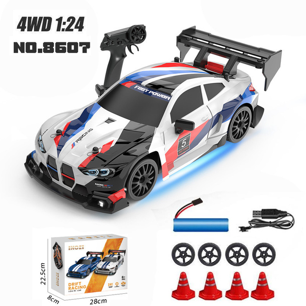 Машинка для дрифта на радиоуправлении BMW M4 GT3 4WD дрифт машина БМВ 2 Скорости Свет Неоновая подсветка Белый - изображение 5
