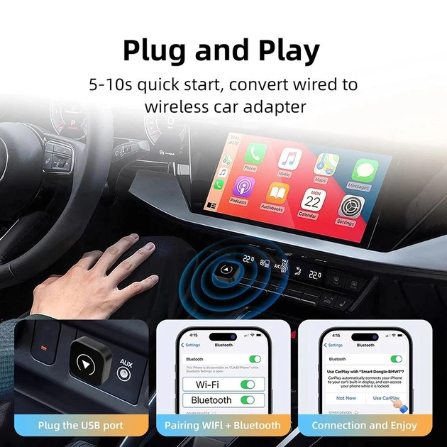 Адаптер беспроводной 2в1 для Apple Carplay/Android Auto USB/WIFI/5GHz Bluetooth 5.0 (WCA001) Black - изображение 7