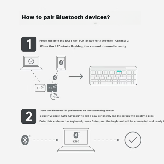 Клавиатура беспроводная Logitech K580 Bluetooth/Радио адаптер EN/UA Pink - изображение 5