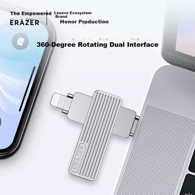 Флеш-накопичувач Lenovo Ecosystem Brand Yinen 128 ГБ Type-C Lightning Dual Interface USB 3.2 для Apple iPhone F520, резервне копіювання однією клавішею, універсальний USB-накопичувач Android Apple - зображення 7