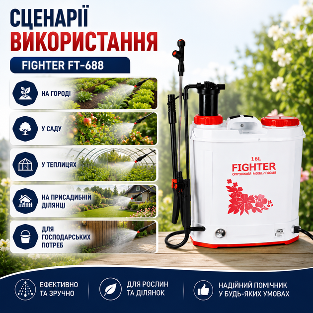 Обприскувач електричний 16 л з ручною підкачкою (2 в 1) FIGHTER FT-688 - зображення 8
