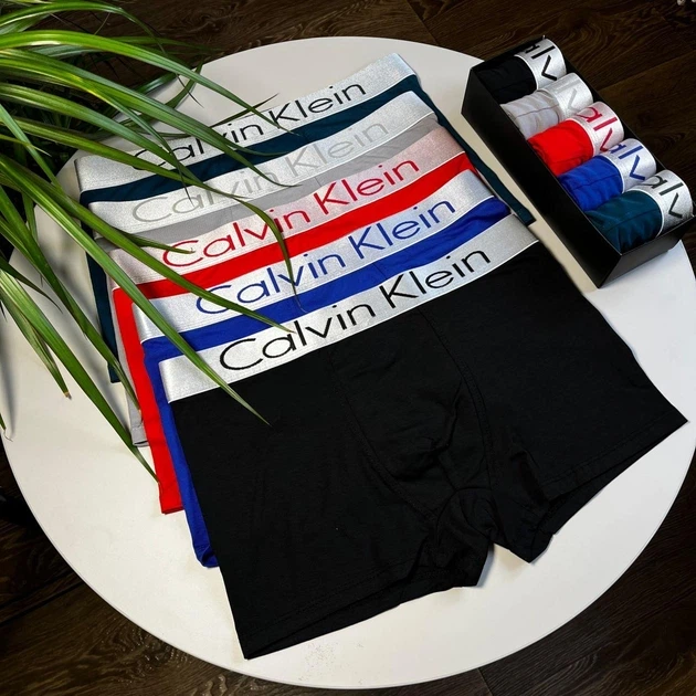 Чоловічі труси боксери Calvin Klein набір 5 шт M-3XL Чорні, Сині, Червоні, Сірі, Блакитні з срібною резинкою - изображение 2