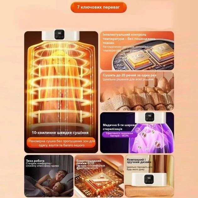 Электрическая сушилка для одежды Drying Heater 600 Вт Бежевая, вертикальная сушилка (1010892-Beige) - Фото 7 Электрическая сушилка для одежды Drying Heater 600 Вт Бежевая, вертикальная сушилка (1010892-Beige) - изображение 7