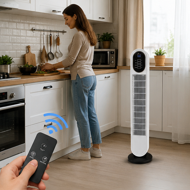 Напольный вентилятор колонный с пультом Tower Cooling Fan 500Вт BITEK BT-2906R охладитель 74 см для дома офиса - изображение 3