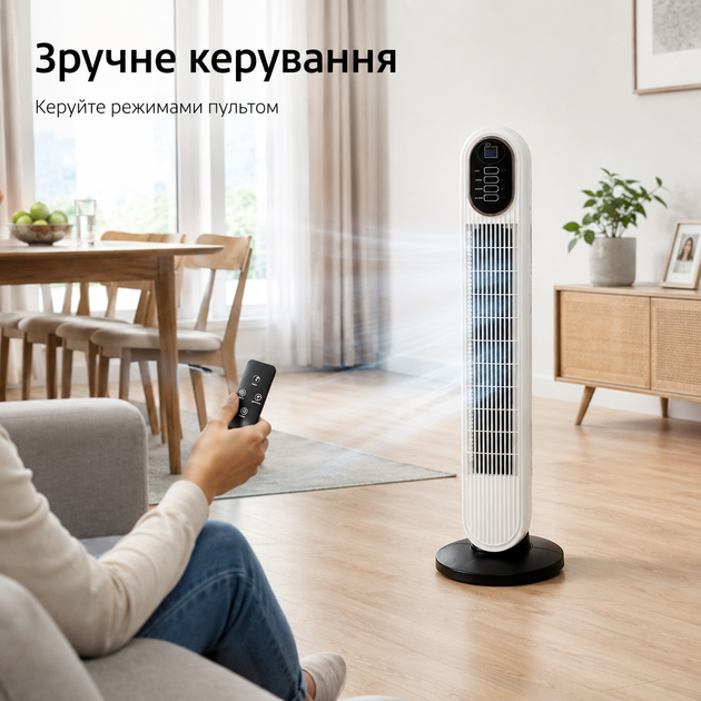 Напольный вентилятор колонный с пультом Tower Cooling Fan 500Вт BITEK BT-2906R охладитель 74 см для дома офиса - изображение 4