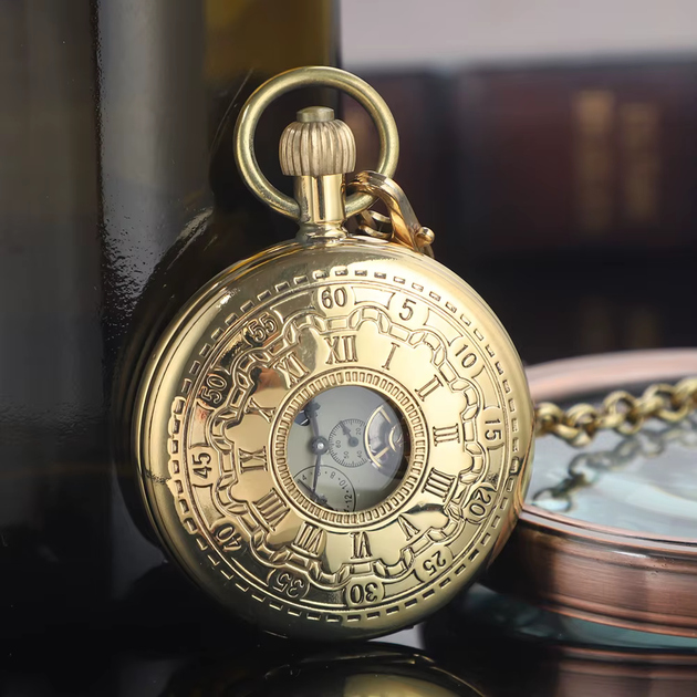 Механические карманные часы Tourbillon Moon Phase в стиле стимпанк с цепочкой (2376) - Фото 4 Механические карманные часы Tourbillon Moon Phase в стиле стимпанк с цепочкой (2376) - изображение 4