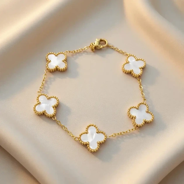 Браслет в стиле Van Cleef (Gold-White) - Фото 1 Браслет в стиле Van Cleef (Gold-White) - изображение 1