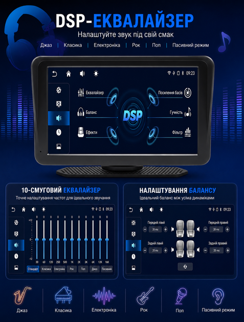 Автомобильный монитор 7 дюймов CarPlay Android Auto Bluetooth сенсорный IPS экран 1024x600 мультимедийная система с навигацией музыкой звонками FM радио AUX Type-C - изображение 3