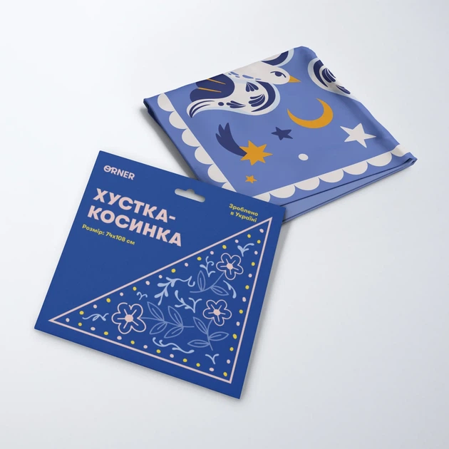 Платок-косынка «Птицы на звездном небе» голубая - Фото 6 Платок-косынка «Птицы на звездном небе» голубая - изображение 6