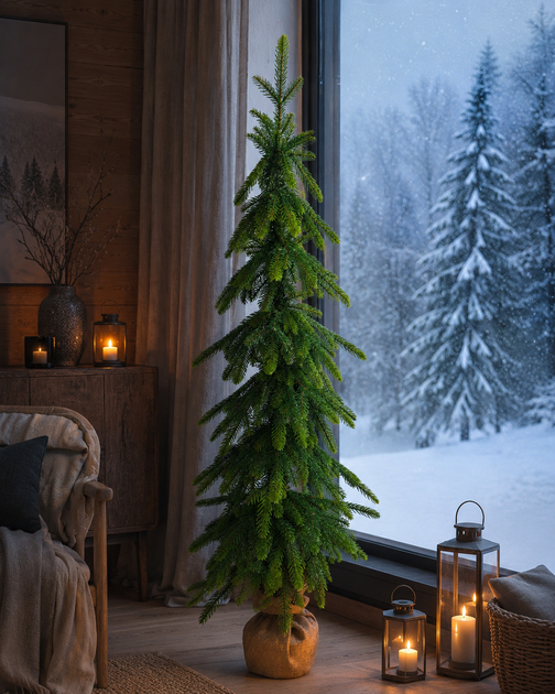 Елка искусственная Forest Elf Green Mix в мешковине, узкая литая 160 см зеленая - изображение 3