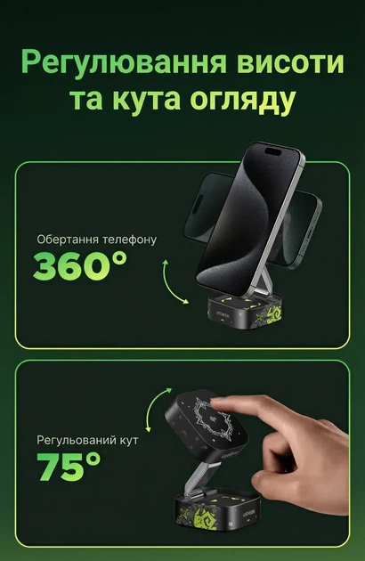 Беспроводное зарядное устройство Ugreen 2-in-1 MagFlow Magnetic Foldable Charging Station Genshin Impact Black (W702) - Фото 2 Беспроводное зарядное устройство Ugreen 2-in-1 MagFlow Magnetic Foldable Charging Station Genshin Impact Black (W702) - изображение 2