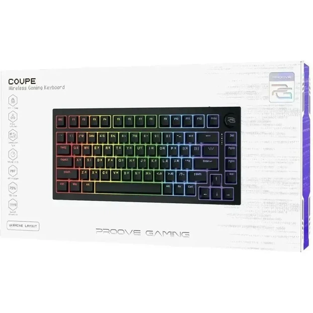 Беспроводная механическая клавиатура Proove Gaming Coupe Black, Huano Kobe Switch, 75%, RGB, (2.4G/Bluetooth/USB) - изображение 5