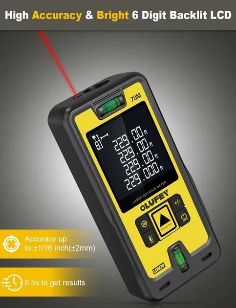 Лазерный дальномер Olufey LDM70 (70М) / Портативная лазерная рулетка с водяным уровнем - Б/У - изображение 4