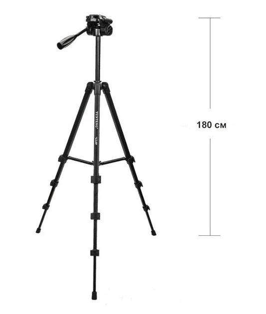 Штатив Yunteng VCT-696 180 см з панорамною головкою для смартфона та камер, 4 секції (78D378117B9E) - зображення 2