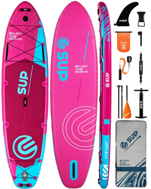 Надувная SUP-доска E-SUP Aruba Rose 11’6” (350×89×15 см), двухслойная, с веслом и аксессуарами - Фото 1 Надувная SUP-доска E-SUP Aruba Rose 11’6” (350×89×15 см), двухслойная, с веслом и аксессуарами - изображение 1