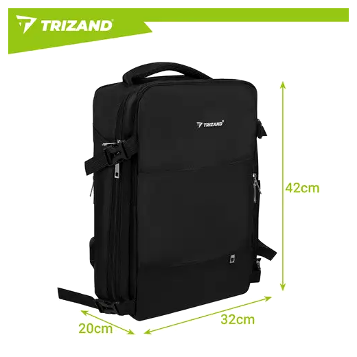 Туристический рюкзак 12 карманов USB порт для путешествий 40x25 см черный Trizand CS-0129 - Фото 2 Туристический рюкзак 12 карманов USB порт для путешествий 40x25 см черный Trizand CS-0129 - изображение 2