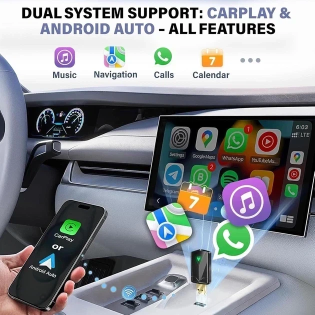 Бездротовий адаптер CarPlay та Android Auto 2-в-1 ZOUHOE CA6, чорний | Адаптер для бездротового Карплей та Андроїд Авто - Б/В - зображення 4