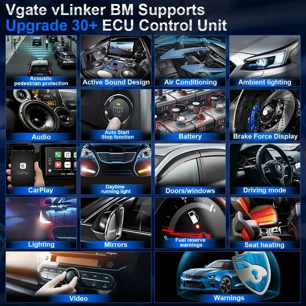Автосканер Vgate vLinker BM+ Bluetooth BLE OBD2 діагностичний адаптер для BMW (BimmerCode, BimmerLink) та Android / iOS - Б/В - зображення 3