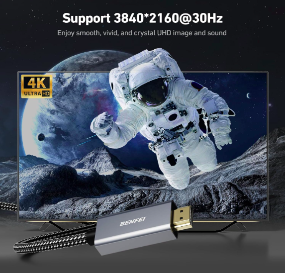 Кабель Benfei 4K DisplayPort - HDMI 90 см [алюмінієвий корпус, нейлонове плетіння] - Б/В - зображення 7