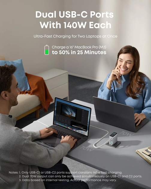 Зарядное устройство Anker 140W Laptop GaN Charger 3xUSB-C PD3.1 1xUSB-A Silver - Фото 4 Зарядное устройство Anker 140W Laptop GaN Charger 3xUSB-C PD3.1 1xUSB-A Silver - изображение 4