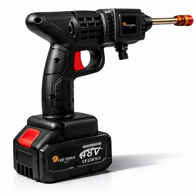 Аккумуляторная мойка высокого давления LEO TOOLS 48V (2 аккумулятора 5Ah, 60 бар, бесщеточная) в чемодане - изображение 2