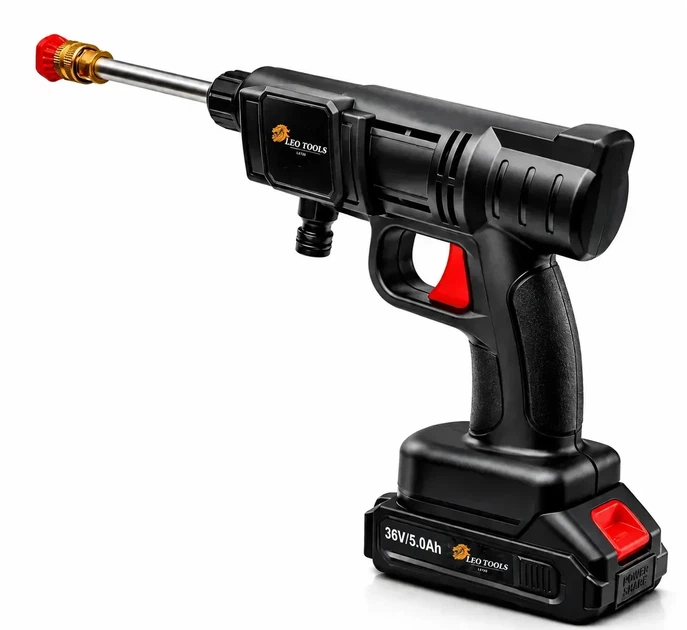 Аккумуляторная мойка высокого давления LEO TOOLS 36V (2 аккумулятора 5Ah, 30 бар, бесщеточная) в чемодане - изображение 2