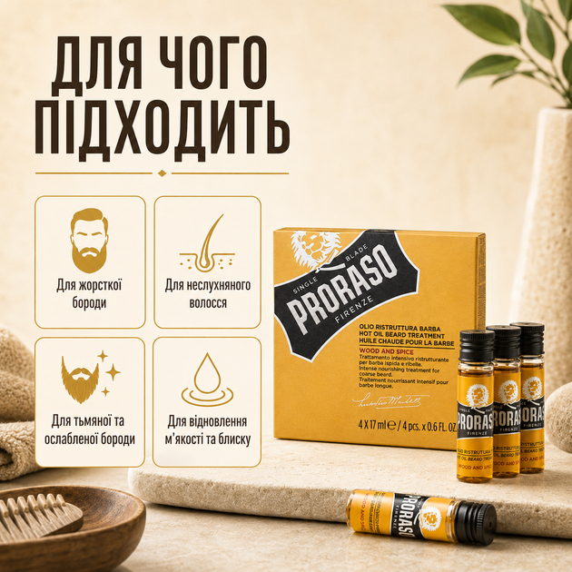 Интенсивный уход за бородой Proraso Hot Oil Beard Treatment Wood & Spice 4х17 мл, горячее масло для смягчения и питания - изображение 4