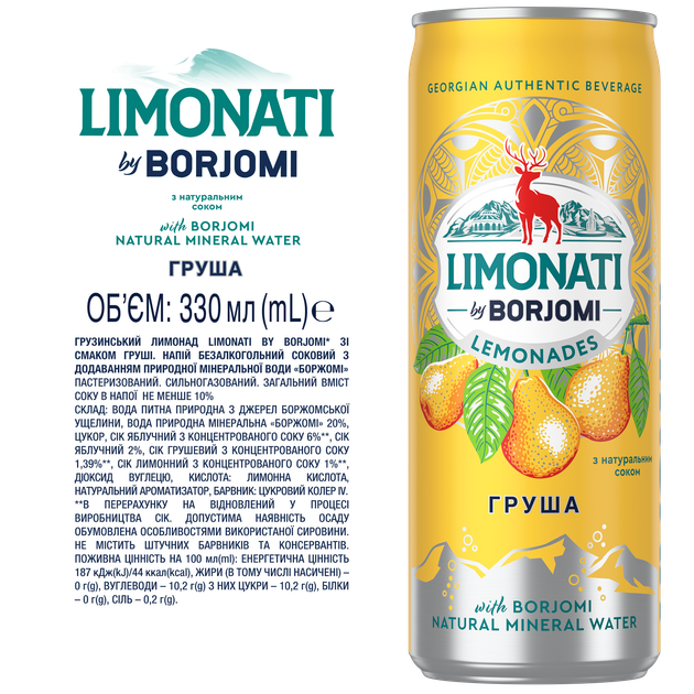 Упаковка лимонада Borjomi Limonati Груша 0.33 л х 12 шт (4860019002398) - изображение 5